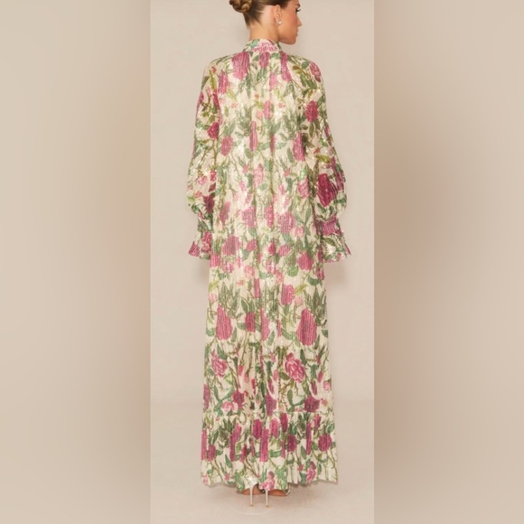 Chic Long Sleeve Floral Dress in Pink and Green - Picture 2 of 2